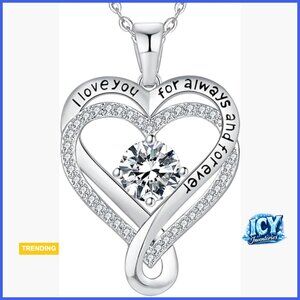 Sterling Silver Infinity Heart Birthstone Necklace with I Love You Engraving